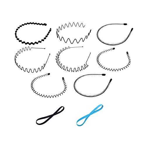 diademas de metal ondulado, 8 piezas banda para el pelo de metal multiestilo unisex, con 2 cinta de pelo elástica deportiva, para peinado, deportes, fitness
