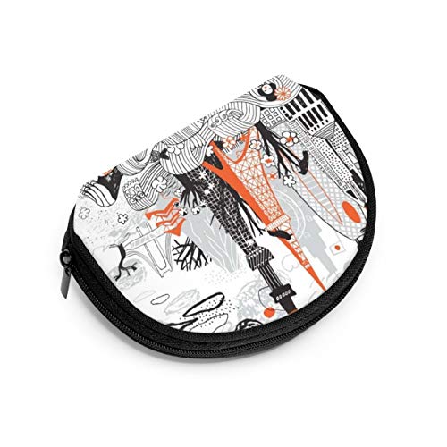 Dibujado a Mano Tokio en Japón Monedero Cambio de Efectivo Bolsa Cremallera Monedero pequeño Carteras Bolsa de cosméticos Bolsa de Almacenamiento