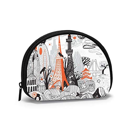 Dibujado a Mano Tokio en Japón Monedero Cambio de Efectivo Bolsa Cremallera Monedero pequeño Carteras Bolsa de cosméticos Bolsa de Almacenamiento