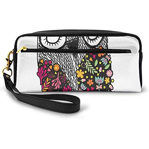 Dibujo Infantil Arte de pájaro con Flores de Colores Garabato Abstracto Inspirado en la Naturaleza Bolsa de Maquillaje pequeña Estuche de lápices 20cm * 5.5cm * 8.5cm
