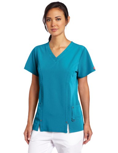 Dickies Scrubs Women's Xtreme Stretch Junior Fit V-Neck Shirt, Teal, Large