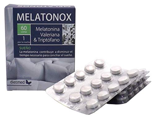 DIETMED MELATONOX 60 Comprimidos Melatonina + Valeriana + Triptofano, Induce al sueño, mejora el sueño, regulación del sueño, reduce la ansiedad, ayuda para dormir, efecto duradero. Mejora animo