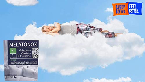 DIETMED MELATONOX 60 Comprimidos Melatonina + Valeriana + Triptofano, Induce al sueño, mejora el sueño, regulación del sueño, reduce la ansiedad, ayuda para dormir, efecto duradero. Mejora animo