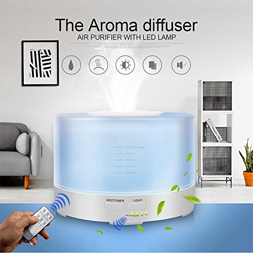 Difusor de aroma con mando a distancia, 500 ml, ajuste de tiempo, humidificador para habitaciones, oficina, SPA