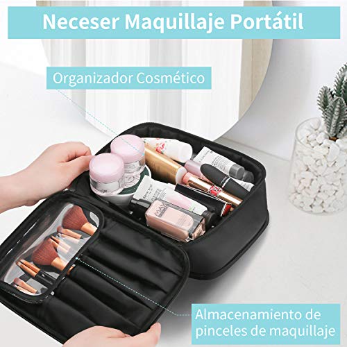 DIMJ Neceser Maquillaje Portátil, Bolsa de Maquillaje y Joyas Impermeable, Organizador de Joyas y Maquillaje de Viaje con Bolsa Desmontable para Cosmético, Pendientes, Collares, Pulseras, Anillos