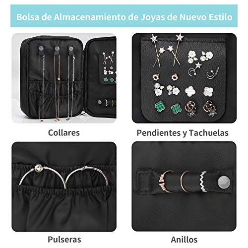 DIMJ Neceser Maquillaje Portátil, Bolsa de Maquillaje y Joyas Impermeable, Organizador de Joyas y Maquillaje de Viaje con Bolsa Desmontable para Cosmético, Pendientes, Collares, Pulseras, Anillos