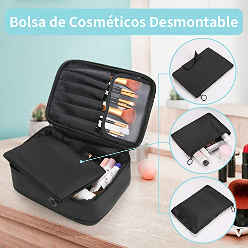DIMJ Neceser Maquillaje Portátil, Bolsa de Maquillaje y Joyas Impermeable, Organizador de Joyas y Maquillaje de Viaje con Bolsa Desmontable para Cosmético, Pendientes, Collares, Pulseras, Anillos
