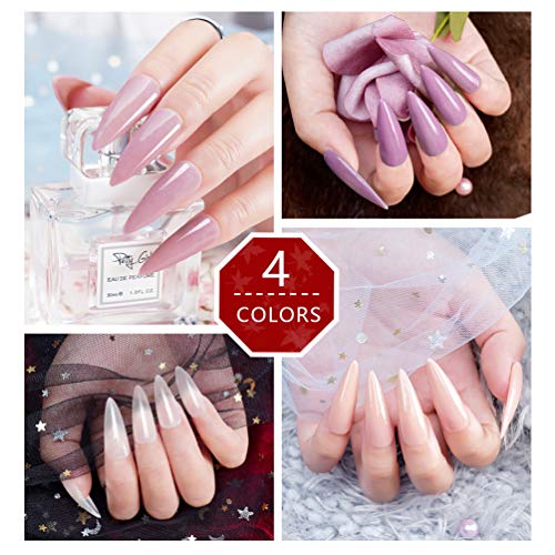 Dip Powder Nail Kit New Fashion Dipping Powder Starter System No Need UV/LED lamp Easy for DIY Nails Manicure Mixed 4 Different Colors/kit with Free Nail File and Remover Good Guarantee (Pink Series)