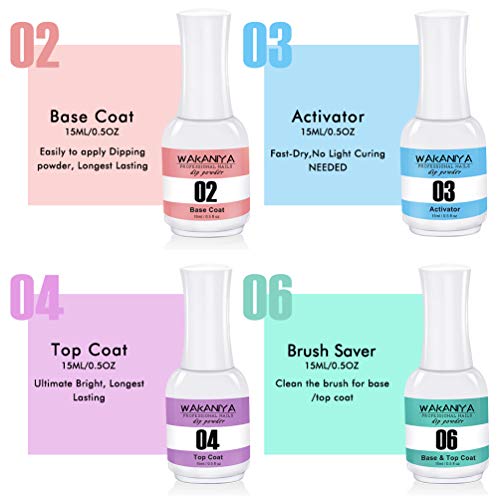 Dip Powder Nail Kit New Fashion Dipping Powder Starter System No Need UV/LED lamp Easy for DIY Nails Manicure Mixed 4 Different Colors/kit with Free Nail File and Remover Good Guarantee (Pink Series)