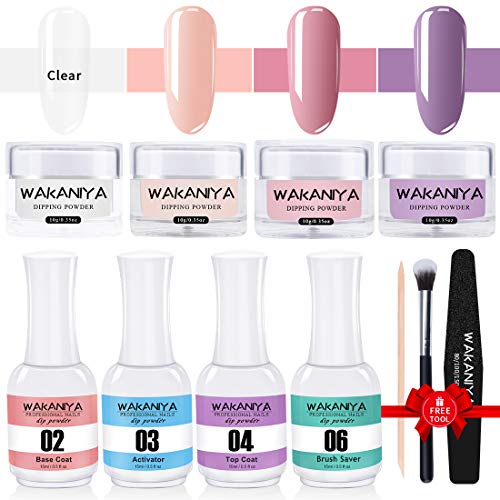 Dip Powder Nail Kit New Fashion Dipping Powder Starter System No Need UV/LED lamp Easy for DIY Nails Manicure Mixed 4 Different Colors/kit with Free Nail File and Remover Good Guarantee (Pink Series)