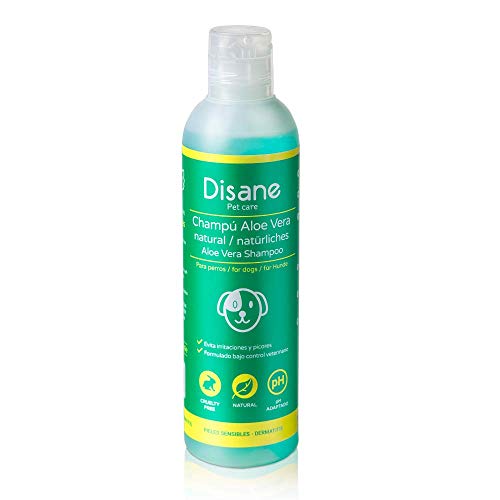 Disane Champú Para Perros Natural con Aloe Vera | 250ml | Mascotas Pieles Sensibles y Atópicas, con Heridas, Dermatitis o Eccemas | accesorios para perro | Sin clorhexidina