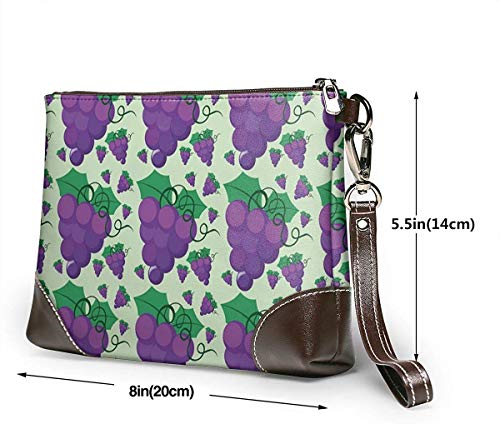 Diseño con Uvas Frescas, Brazalete de Cuero Verde, Bolso con Cremallera, Bolsos, Carteras para Mujeres, billeteras para teléfonos con Ranuras para Tarjetas de Correa