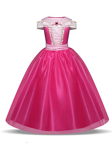 Disfraz de princesa Aurora para niñas de 3 a 10 años, color rosa fuerte Rosa hot pink 9-10 Years, Height 140 cm