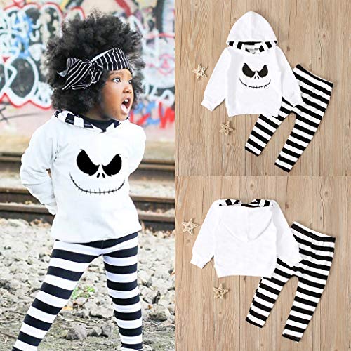 Disfraz Halloween Niño Bebe 1-4 años Ghost Smile Sudaderas con Capucha y Manga Larga + Pantalones a Rayas (3 años, Blanco)