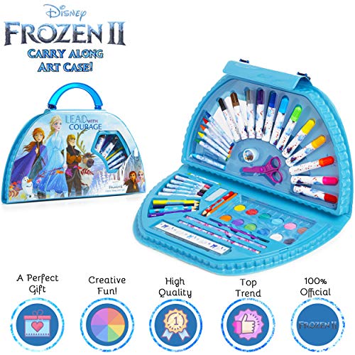 Disney Frozen 2 Set Pintura Niños, 50 Accesorios Maletín Pinturas con Lápices de Colores, Rotuladores, Paleta Acuarelas, Material Escolar Bonito para Niñas Elsa, Anna El Reino del Hielo, Regalo Niñas