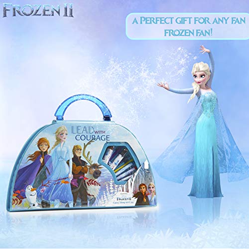 Disney Frozen 2 Set Pintura Niños, 50 Accesorios Maletín Pinturas con Lápices de Colores, Rotuladores, Paleta Acuarelas, Material Escolar Bonito para Niñas Elsa, Anna El Reino del Hielo, Regalo Niñas
