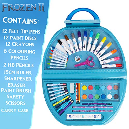 Disney Frozen 2 Set Pintura Niños, 50 Accesorios Maletín Pinturas con Lápices de Colores, Rotuladores, Paleta Acuarelas, Material Escolar Bonito para Niñas Elsa, Anna El Reino del Hielo, Regalo Niñas