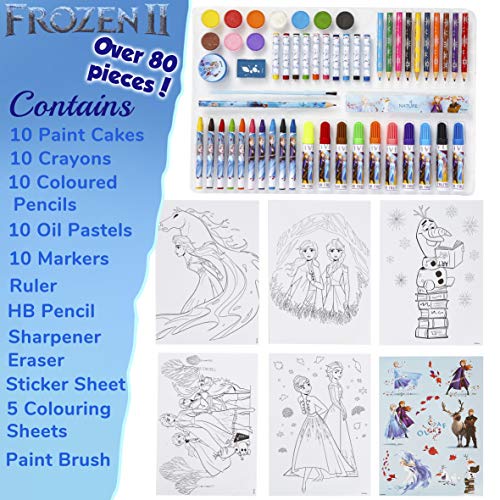 Disney Frozen 2 Set Pinturas para Niños, Kit de Arte con Material Escolar de Las Princesas, Incluye Lapices Colores Ceras de Colores Rotuladores y Acuarelas Niños, Regalos para Niñas