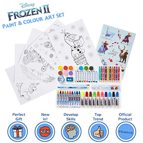 Disney Frozen 2 Set Pinturas para Niños, Kit de Arte con Material Escolar de Las Princesas, Incluye Lapices Colores Ceras de Colores Rotuladores y Acuarelas Niños, Regalos para Niñas