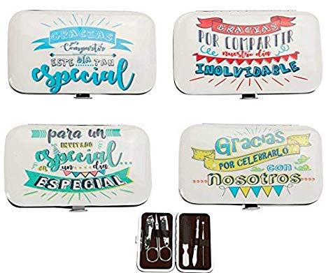 DISOK Lote de 10 Sets de Manicura Frases - Estuches, Estuche Manicura Originales Detalles de Bodas, Bautizos, Comuniones, Recuerdos y Regalos Cumpleaños