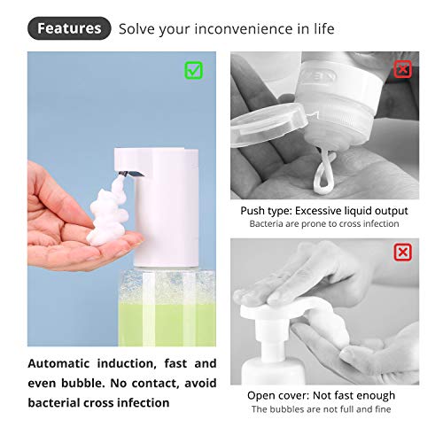 Dispensador de Jabón Automático 350ML Espuma sin Contacto con Sensor de Movimiento infrarrojo Aplicable para Cuarto de Baño, Cocina, Oficina, Hotel