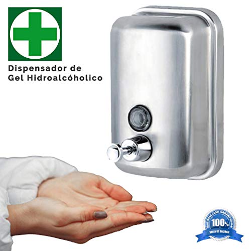 Dispensador de Jabon Manual en Acero INOX · Dosificador Jabon Baño de 1L · Dosificador Gel Hidroalcoholico para Manos · Dispensador Jabon Cocina y Baño Hoteles, Hospitales, Oficinas, Bares