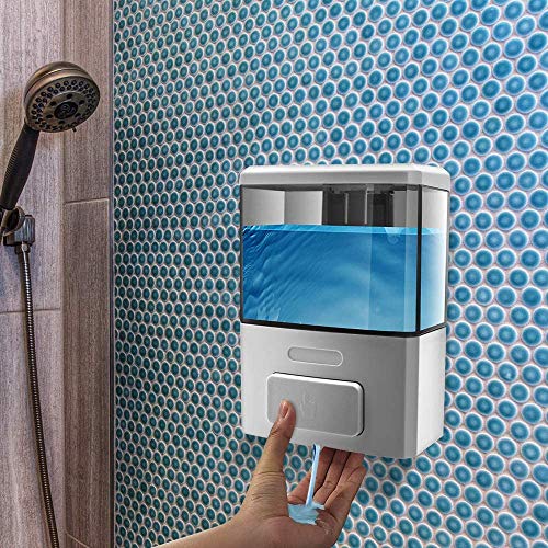 Dispensador de jabón Manual Plástico montado en la Pared 350ML, dispensador de jabón para Lavar a Mano Acondicionador de champú Dispensador de cámara de Gel de Ducha Bomba de jabón para baño o Cocina