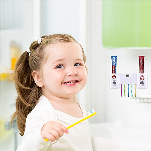 Dispensador de pasta de dientes automático de Puersit, manos libres, doble, con reloj digital, juego de accesorios para el baño, para niños y adultos