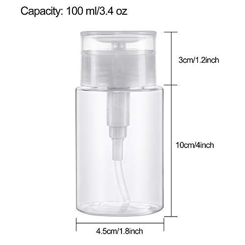 Dispensadores de Bomba Removedor de Esmalte de Uñas, Botella de Maquillaje Plástica Vacía Transparente, Empuje hacia Abajo para Quitaesmalte Alcohol para el Arte de Uñas, 2pcs