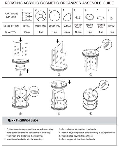 Display4top Organizador del Maquillaje 360° Puede-Girar, Caja de almacenamiento de gran capacidad, adecuada para joyería, perfume, brocha de maquillaje, lápiz labial y más (Transparente A)
