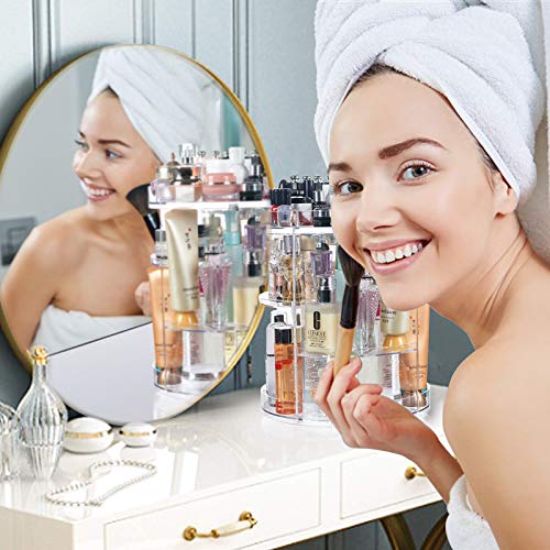 Display4top Organizador del Maquillaje 360° Puede-Girar, Caja de almacenamiento de gran capacidad, adecuada para joyería, perfume, brocha de maquillaje, lápiz labial y más (Transparente A)
