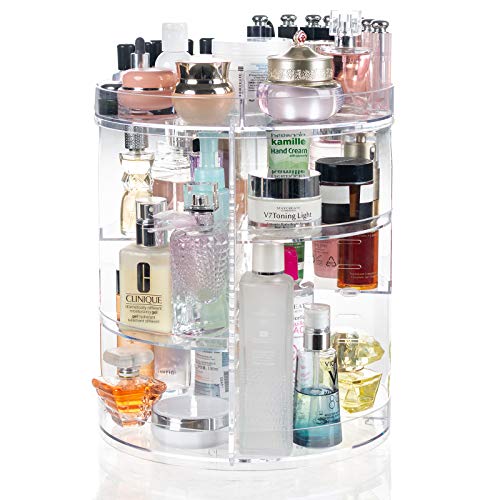 Display4top Organizador del Maquillaje 360° Puede-Girar, Caja de almacenamiento de gran capacidad, adecuada para joyería, perfume, brocha de maquillaje, lápiz labial y más (Transparente A)