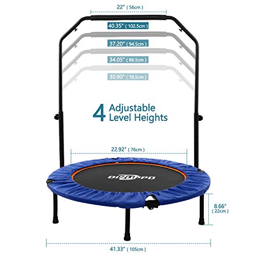 DISUPPO Trampolín Plegable, Mini trampolín reboteador de 40", trampolín de Ejercicio con pasamanos Ajustable para Interiores/jardín/Cardio-MAX Load 220lbs