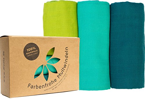 divata Muselinas para Bebe (80x80 cm, 3 Ud, Niños Azul) | Algodon, Colores Lisos. Para Niños y Niñas | Gasa de Bebé, Paños de Muselina