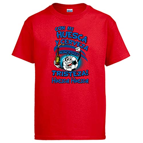 Diver Bebé Camiseta Frase con mi Huesca y Cerveza Nunca Hay Tristeza fútbol - Rojo, L
