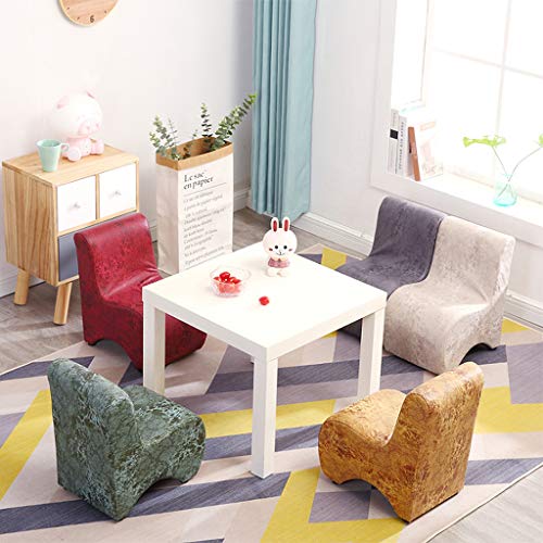 DJFIOSD Silla De Madera Maciza Niños, Moda Infantil Sofá Sala Taburete Bajo, Cuero De La PU Silla Cómoda Antideslizante, Impermeable Fácil De Limpiar,Marrón
