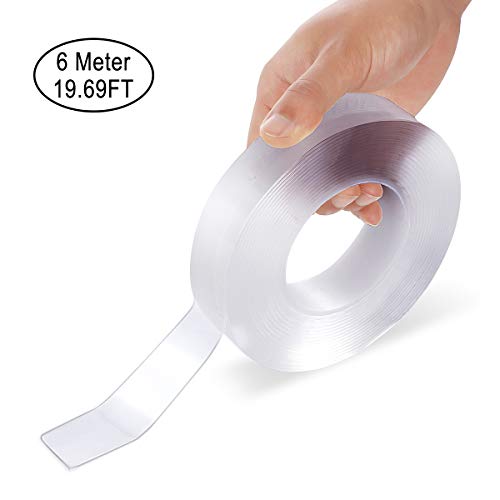 DLOPK Cinta de doble cara Lavable multifuncional(19.6ft/6M) Nano Tape, Adhesivo antideslizante,Reutilizable Transparente Traceless Grip Tape para Pared,Cocina, Alfombra,Llaves,Fijación de Fotos