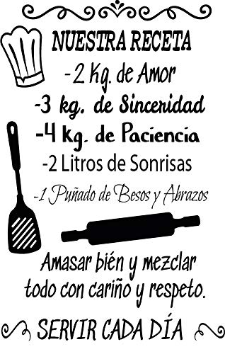 Docliick® Frase Vinilo para cocina o restaurante"NUESTRA RECETA." Vinilos decorativos Docliick DC-18035 (Vinilo de corte, 60x42cm)