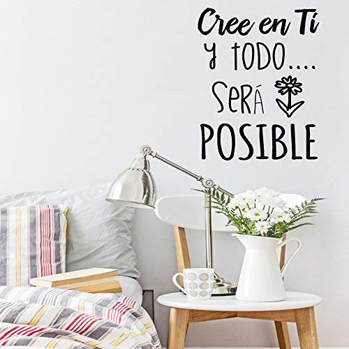 Docliick® Frase Vinilo"Cree en ti y todo será posible" Vinilos decorativos,vinilo frases motivadoras para pared. Vinilo para decorar habitaciones.Vinilos decorativos frases .DC-16089 (60x42cm)