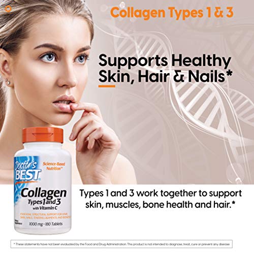 Doctor's Best Collagen Types 1 & 3 With Peptan, 1000Mg - 180 Tabs 180 Unidades 245 g