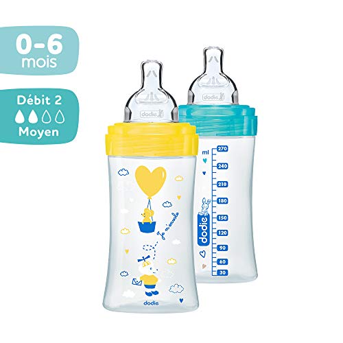 Dodie Sensation+ - Set de 2 biberones, 270 ml, color lagoon