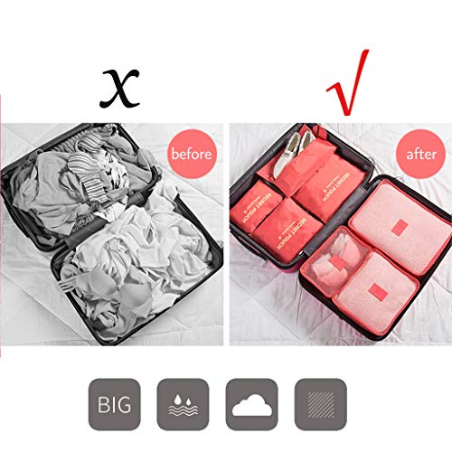 DoGeek- 7 en 1 Set de Organizador de Equipaje Viaje con Bolsa de Zapato,Impermeable Organizador de Maleta Bolsa para Ropa Sucia de Viaje, Material Nylon