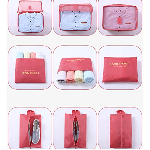 DoGeek- 7 en 1 Set de Organizador de Equipaje Viaje con Bolsa de Zapato,Impermeable Organizador de Maleta Bolsa para Ropa Sucia de Viaje, Material Nylon