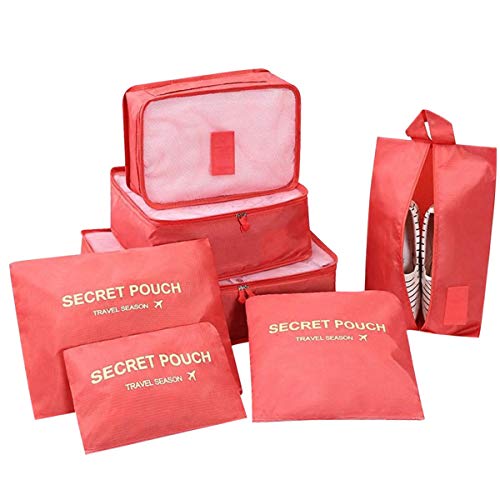 DoGeek- 7 en 1 Set de Organizador de Equipaje Viaje con Bolsa de Zapato,Impermeable Organizador de Maleta Bolsa para Ropa Sucia de Viaje, Material Nylon