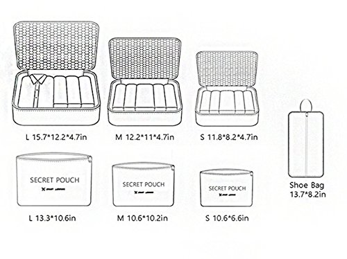 DoGeek- 7 en 1 Set de Organizador de Equipaje Viaje con Bolsa de Zapato,Impermeable Organizador de Maleta Bolsa para Ropa Sucia de Viaje, Material Nylon