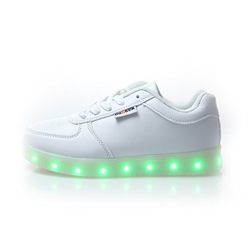 DoGeek Zapatos Led Niños Niñas 7 Color USB Carga Deportivas De Luces Zapatillas(Mejor Pedir una Talla más) (45 EU, Blanco)