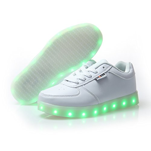 DoGeek Zapatos Led Niños Niñas 7 Color USB Carga Deportivas De Luces Zapatillas(Mejor Pedir una Talla más) (45 EU, Blanco)