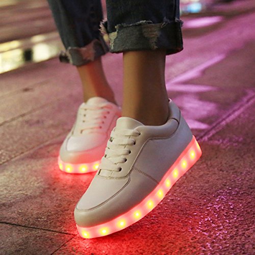 DoGeek Zapatos Led Niños Niñas 7 Color USB Carga Deportivas De Luces Zapatillas(Mejor Pedir una Talla más) (45 EU, Blanco)