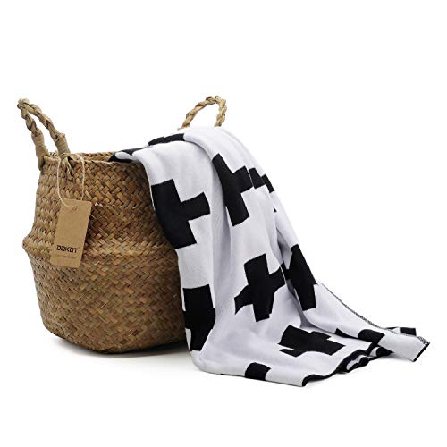 DOKOT Natural Seagrass Mimbre Cesta de Cesteria, Cestos para la Colada con Asa, Cesta Plegable para el Vientre Maceta, Decoracion para el Hogar Almacenar Juguetes, Ropa, Fruta o Plantas 22 x 20 cm