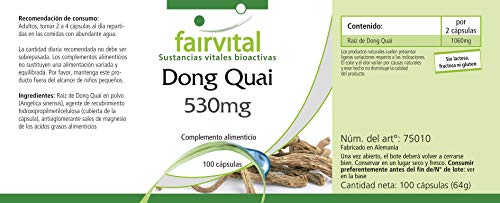 Dong Quai 530mg - Angelica sinensis - VEGANO - Dosis elevada - 100 Cápsulas - Calidad Alemana